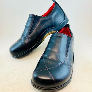 Footprints Birkenstock Black Leather Red Contrast Stitch Loafers EU 37 R 6 6.5
